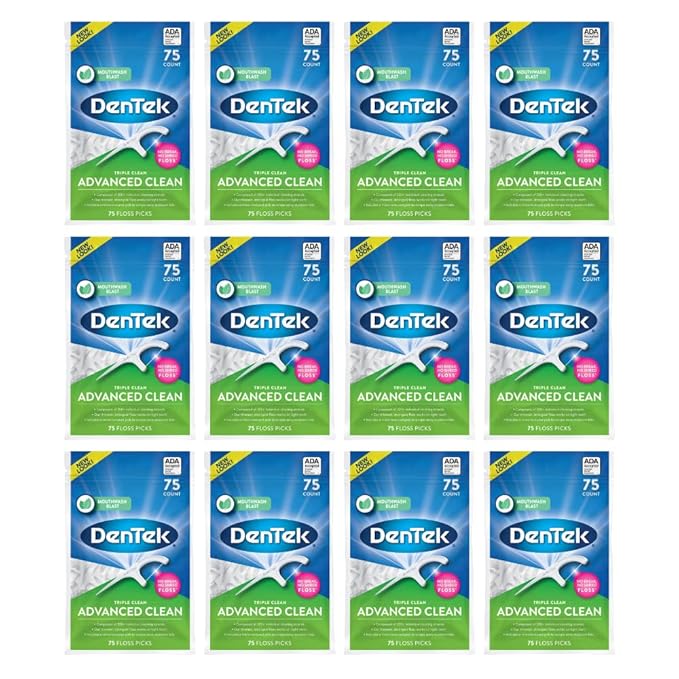DenTek Triple Advanced Clean Mouthwash Blast Floss Picks 75 Count (Pack of 12)