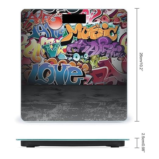 Graffiti Hip Hop Bathroom Scale Automatic Power On/Off Body Scales LCD Backlight Display Square Digital Scale Rounded Corners Bathroom Scales for Home Bedrooms