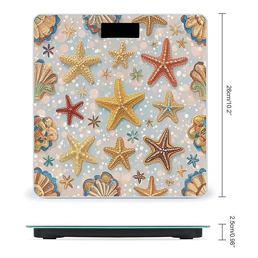 Shell Starfish Pattern Scale for Body Weight Digital Bathroom Scale Toughened Glass High Precision Scales for Body Weight with Large LCD Backlight Display Weight Scales