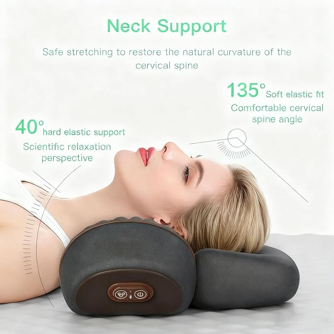 Neck Massager Rechargeable 3 in 1 Neck Massager Electric Cervical Pillow Hump for Shoulder Heating &amp Stress Relieving Ergonomic Memory Foam Pillow (Space Gray)