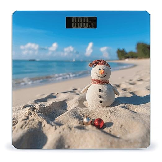 Sand Snowman on Beach Bathroom Scale Large LCD Backlight Display Digital Scale Rounded Corners Body Scales Automatic Power On/Off Bathroom Scales for Home Bedrooms