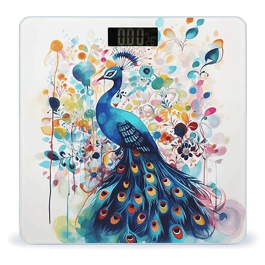 Color Peacock Scale for Body Weight Safe Rounded Corners Tempered Glass Digital Bathroom Scale LED Display 400lb Capacity Weight Scales with High Precision Sensors