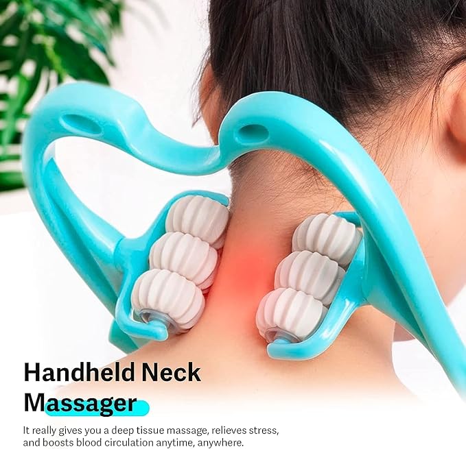 Handheld Massager with 6 Balls - Premium Deep Tissue Relief for Neck Back Shoulders and Legs (Blue)