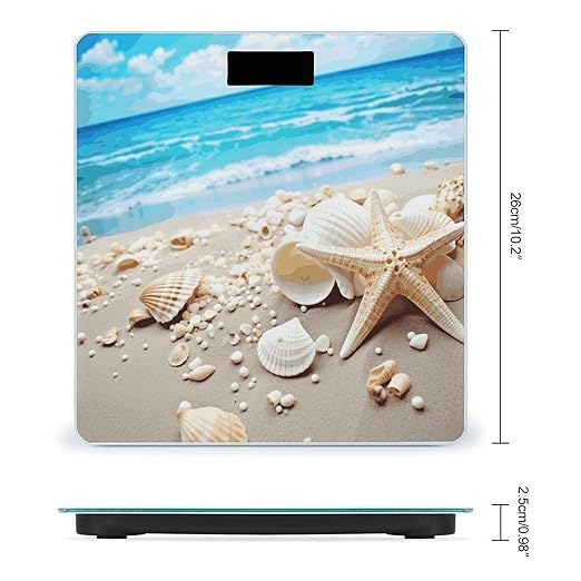 Ocean Sea Beach Seashells Starfish Blue Weight Scale Digital Electronic Scales Bathroom Scale Larg LCD Backlight Display High Precision MeasurementsTempered Glass
