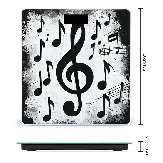 Energy Saving Scale Bathroom Weighing Scale Smart Scale for Body Weight Digital Gunge Black and White Music Notes