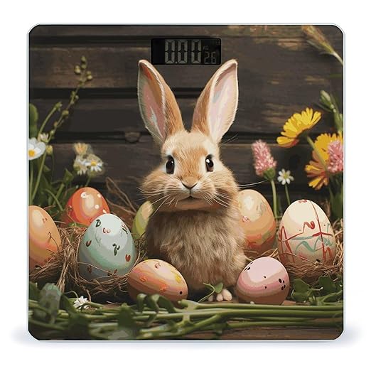 Easter Egg Bunny Digital Bathroom Scale for Body Weight with High Precision Digital Weighing Scale with BMI Clear LCD Display and Step-On Measures Weight Up to 180kg