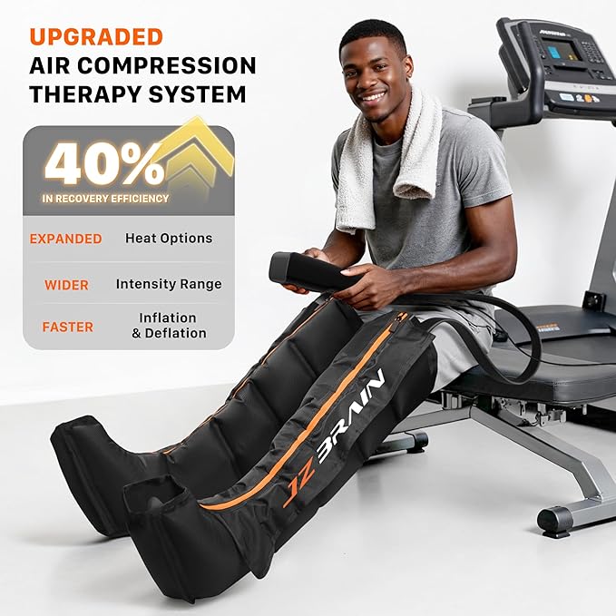 Air Compression Leg Recovery Boots : Sequential Full Leg Compression Massager System for Muscle Relaxation &amp Relief - 11 Intensity 6 Modes 3 Heat for Athletes &amp Gym (Large)