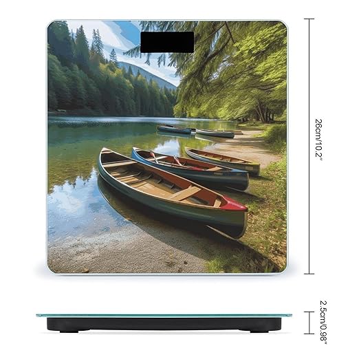 Lake with Boats Canoes Park Bathroom Scale for Body Weight Bathroom Weighing Scale with Backlit LCD Display Highly Accurate Measures Weight Up to 180kg