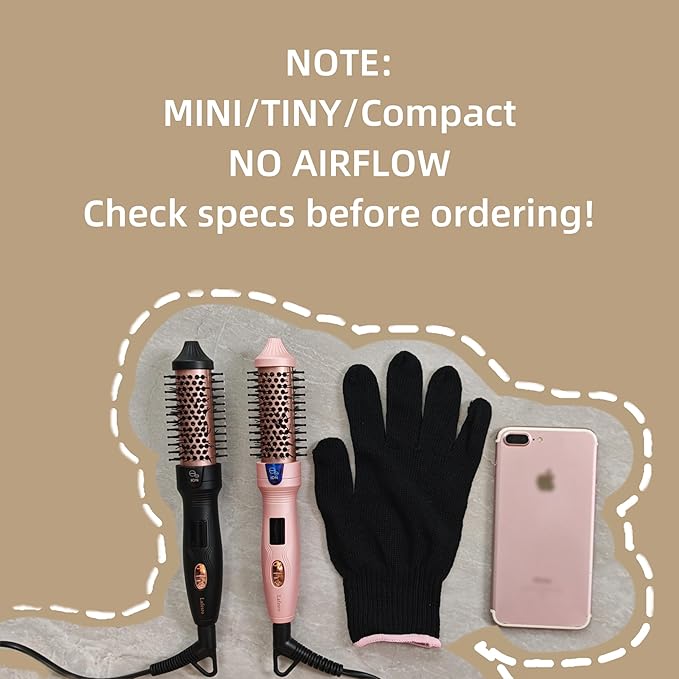 Thermal Brush MINI &amp Tiny 1 Inch Ionic Heated Round Brush for Smooth Style Tourmaline Ceramic Cepillo para Pelo for Short to Medium Hair Adjustable Temperature Dual Voltage Compact-Size
