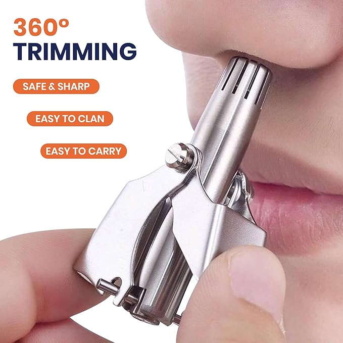 Stainless Steel Manual Nose Hair Trimmer for Men and Women | Manual Nose and Ear Hair Trimmer | Nose Clippers 360° Rotating Hair Trimmers | Washable Nosehair Remover - Pack of 3