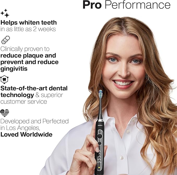 Aquasonic Black Series PRO – Ultra-Whitening Electric Toothbrush – 5 Modes &amp Smart Timers – Premium Travel Case &amp 6 Proflex Brush Heads – ADA Accepted Toothbrush (Pack of 2)