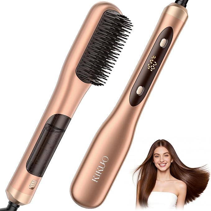 Steam Hair Straightener Brush Steamline Pro 3 in 1 Straightening Brush Curly &amp Frizzy HairSmooth Without Flattening 5 Temp Settings &amp LED Display Dual Voltage Professional Styling Tools