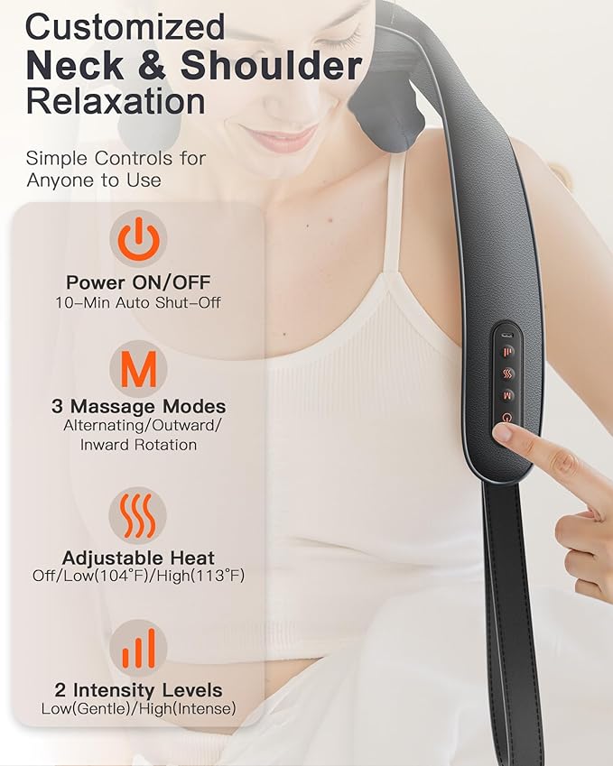 Neck and Shoulder Massager with Heat : Cordless Kneading Neck Massager for Pain Relief Deep Tissue - 3 Modes 2 Intensity &amp 2 Heat Settings Hands-Free Daily Comfort for Office and Home Use