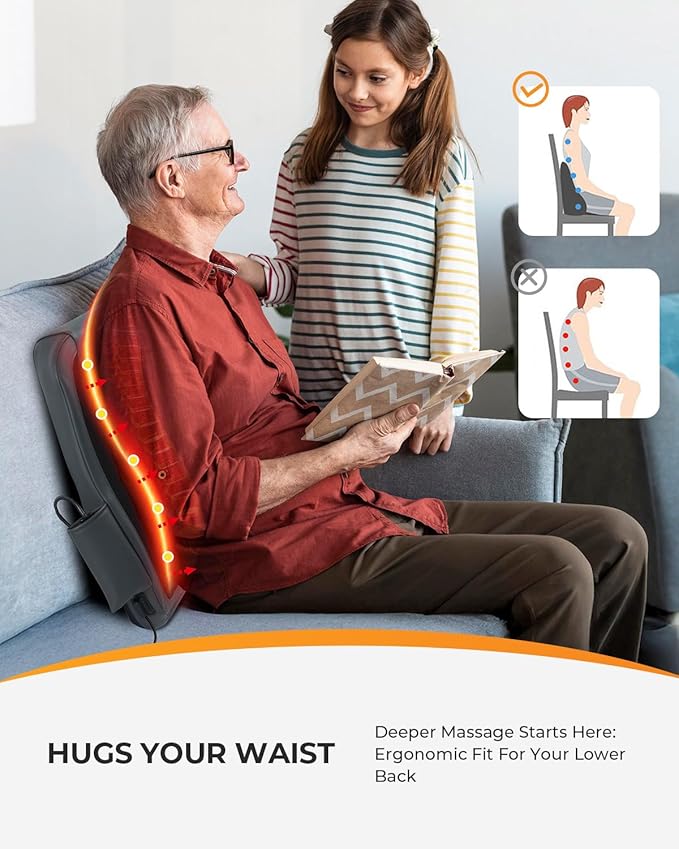 CooCoCo Shiatsu Back Massager for Pain Relief Deep Tissue FSA Eligible HSA Lower Back Massager with Heat 4D Rolling Up and Down Back Massage 2X Larger Heating Area and Faster Heating(Corded)