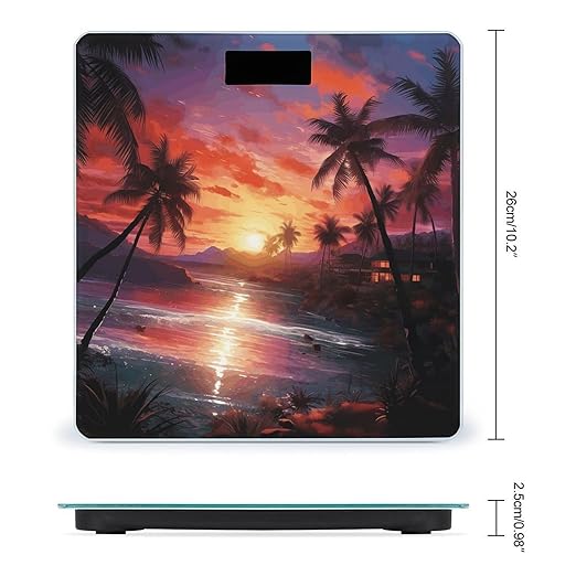 Colorful Tropical Sunset Bathroom Scale Rounded Smart Scale for Body Weight Automatic Power On/Off Weight Scales Accurate Bathroom Digital Scales for Pet Home Bedroom Kitchen