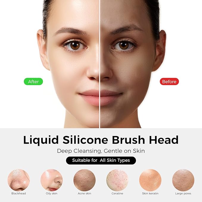 Face Scrubber Facial Cleansing Brush - Waterproof and Rechargeable Face Cleansing Brush with 4 LED Gentle Light Cleansing Exfoliating and Massaging Electric Face Scrub Brush for Men &amp Women