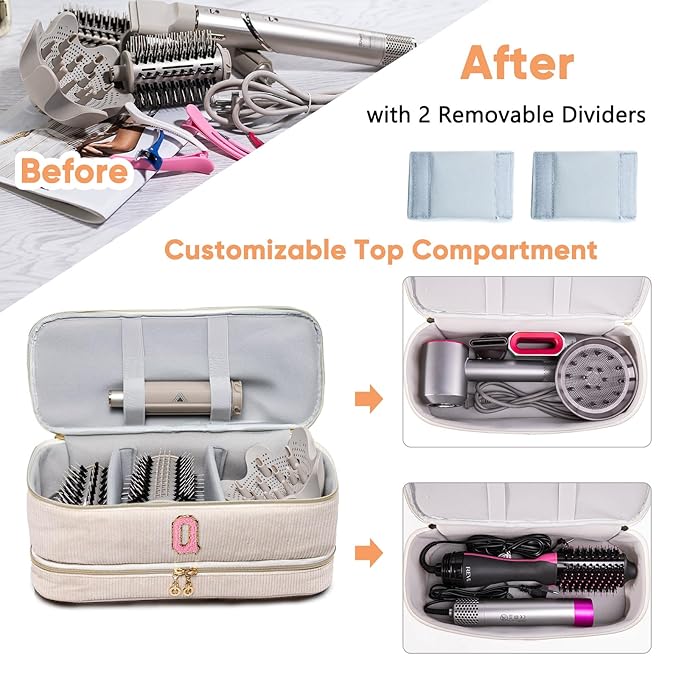 Initial Personalized Hair Tools Travel Bag Double-Layer Hair Dryer Case Compatible with Shark FlexStyle/SmoothStyle Dysson Airwrap &amp Supersonic – Hair Tool Organizer for Travel &amp Home