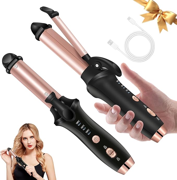 4000mAh Rechargeable Cordless Curling Iron 2-in-1 Mini USB Curler and Straightener Wireless Curling Wand with 3 Temps Settings(302-356°F) Portable Travel Hair Curler Hair Styler for Short &amp Long
