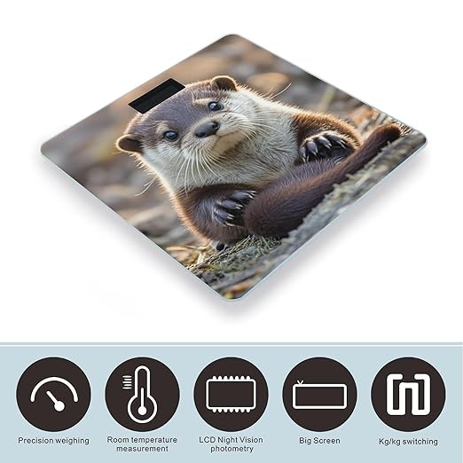 Cute Otter Bathroom Scale for Body Weight Bathroom Weighing Scales with Back Lit LED Display Sturdy Tempered Glass Body Weight Bathroom Scale 400lb Weighing