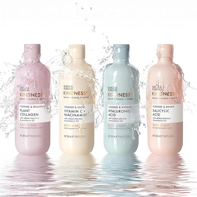 Baylis &amp Harding Kindness + Salicylic Acid Cleanse &amp Glow Dewbury &amp Lime Leaf Fragrance 16.9 fl. oz Body Wash (Pack of 3) - Biodegradable Formula - Vegan Friendly
