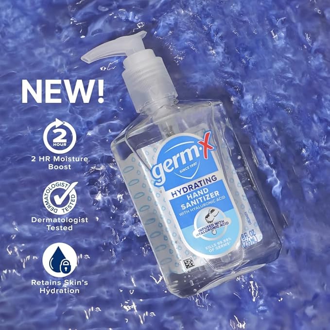 Germ-X Hydrating Hand Sanitizer with Hyaluronic Acid 1L (Pack of 4) Bulk Pack No Rinse Formula Sanitizing Liquid Gel for All Skin Types Formulated without Parabens Phthalates &amp Dyes