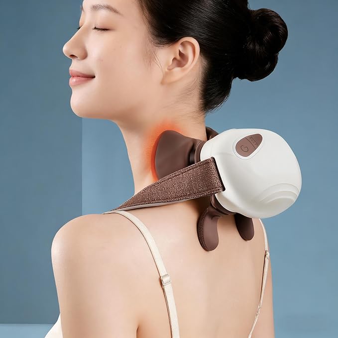 Bionic Heated Massager Portable Shiatsu Neck and Back Massager Electric Deep Tissue 4D Kneading Massage Simulated Human Hand Design for Pain Relief and Muscle Relax (Beige)