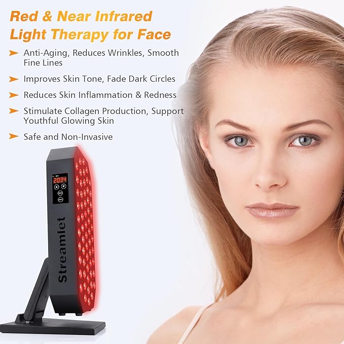 Red Light Therapy Panel for Face Body 660nm 850nm Near Infrared Light Device with Timer 60 Dual Chip Clinical Grade LEDs for Skin Health Recovery Pain Improve Sleep Energy Anti Aging