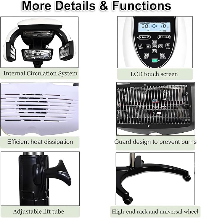 Floor-Standing Professional Hair Dryer with LCD Control Panel Hair Color Processor with 5 Independent Heating Units Adjustable Height Temperature &amp Time