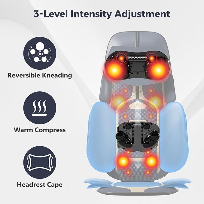CLORIS Neck Back Massager with Heat Automatic Adjustable Neckrest 3D Shiatsu Compress &amp Rolling Massage Chair Pad for Full Body Relaxation Home Office Chair Use Gift for Family &amp Friends B