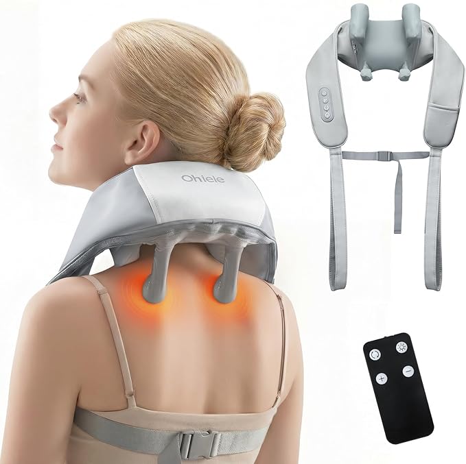 Neck Massager with Heat Shiatsu Back and Neck Massager for Pain Relief Deep Tissue 6D Kneading Massager for Neck Shoulders Back and Legs Portable Shoulder Massager Dad Mom(Gray)