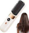 Hair Straightener Brush - Rechargeable with 4 Temperature SettingsHair Straightener Comb Cordless - for Home Travel Apartment College Dorm Vacation Women Wife Family