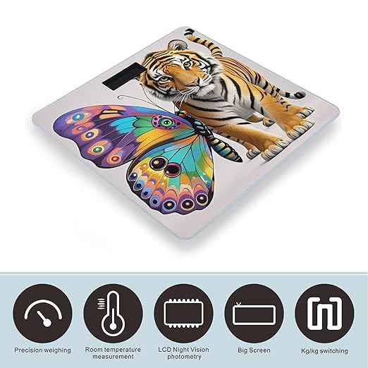 Butterfly and Tiger Scale for Body Weight Highly Accurate Digital Bathroom Body Scale Digital Bathroom Scales for People Anti-Slip Large LCD Display Smart Scales