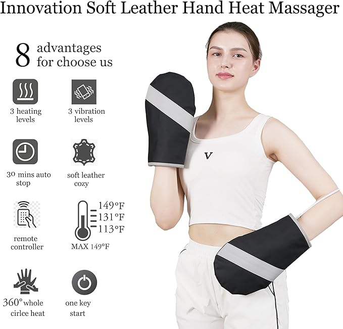 A Pair Electric Hand Massager Machine for Carpal Tunnel Pain Relief with 3 Modes Intensities 3 Heat Levels Fingers MassageBirthday Gifts for Women HusbandGifts for Women Men