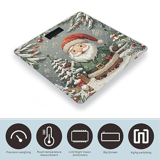 Cute Christmas Gnome Bathroom Scale for Body Weight Bathroom Weighing Scales with Back Lit LED Display Sturdy Tempered Glass Body Weight Bathroom Scale 400lb Weighing