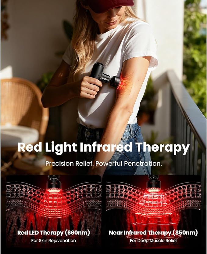BOB AND BRAD Q2 Ultra Mini Massage Gun with Red Light Infrared Heating Head Pocket-Sized Deep Tissue Massager for Muscle Therapy HSA Portable Percussion Massage Gun for Pain Relief FSA Eligible