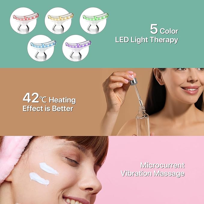 Red Light Therapy for Face and Neck 8-in-1 Led Face Neck Massager for Skin Care