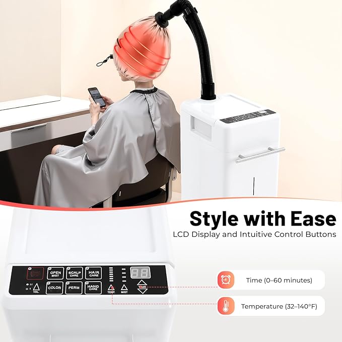 110V 500W Nano Hair Steamer Machine Vertical Multifunctional Hair Dyeing Machine 6 Modes Professional Micro Mist Salon Hair Processor with Wheels &amp Drawer for Hair Care
