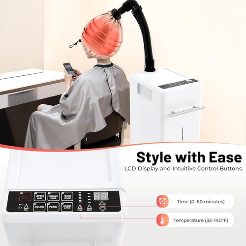 110V 500W Nano Hair Steamer Machine Vertical Multifunctional Hair Dyeing Machine 6 Modes Professional Micro Mist Salon Hair Processor with Wheels &amp Drawer for Hair Care