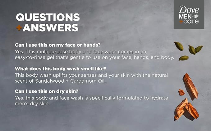 DOVE MEN + CARE Shower Tool For Stronger Healthy-Feeling Skin Active Clean Scrubs and Exfoliates Body Wash Sandalwood + Cardamom Oil to Rebuild Skin in the Shower