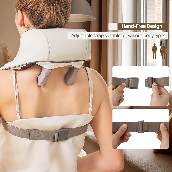 Neck Massager with Heat Cordless Neck and Shoulder Massage Rechargeable Shiatsu 6D Kneading Massager for Pain Relief Deep Tissue Gift for Mom&ampDad (Light Beige)