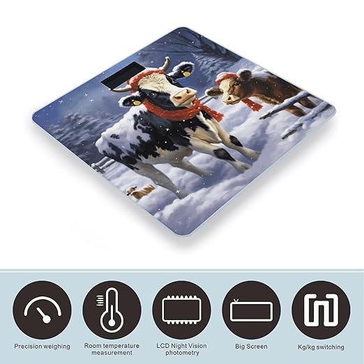 Christmas Snow Cow Weight Scale for Body Weight Digital Bathroom Scale High Capacity Accurate Digital Weighing Scales and Easy-to-Read on Backlit LCD Display Scales