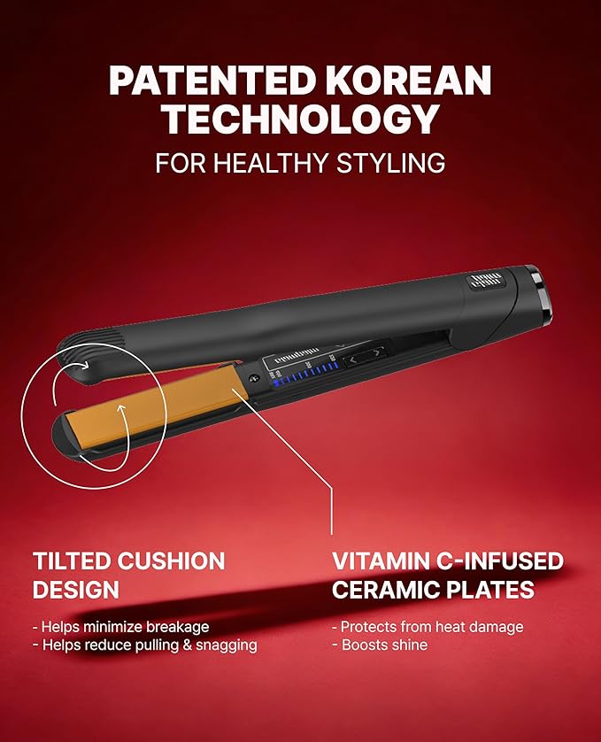 GLAMPALM Classic Vibrating 1 | Ceramic Flat Iron Infused with Vita-C Korean No.1 Hair straighteners for Women Dual Voltage Low Heat Hair Straightener Hair Styling Irons | GP225