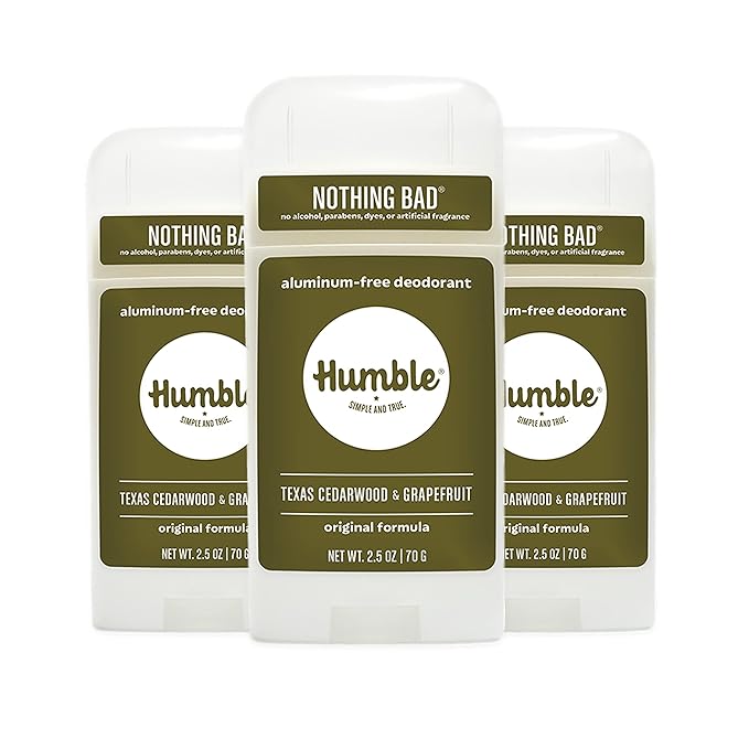HUMBLE BRANDS Original Formula Aluminum-free Deodorant. Long Lasting Odor Control with Baking Soda and Essential Oils Texas Cedarwood and Grapefruit Pack of 3