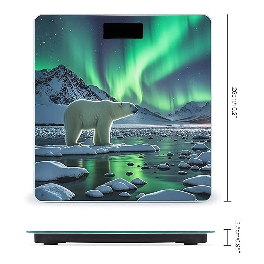 Polar Bears Northern Lights Bathroom Scale for Body Weight with High Precision Large LCD Backlight Display Digital Weighing Scale with BMI Capacity Up to 180kg