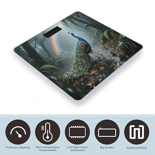 Forest Peacock Weight Scale Cute Bathroom Scale for Body Highly Accurate Digital Weighing Machine for People Compact LCD Display Scales with Sturdy Toughened Glass Scales