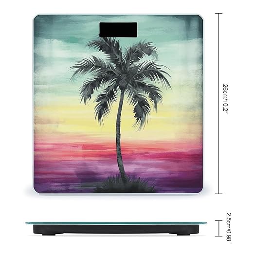 Tropical Palm Tree Bathroom Scale Rounded Smart Scale for Body Weight Automatic Power On/Off Weight Scales Accurate Bathroom Digital Scales for Pet Home Bedroom Kitchen