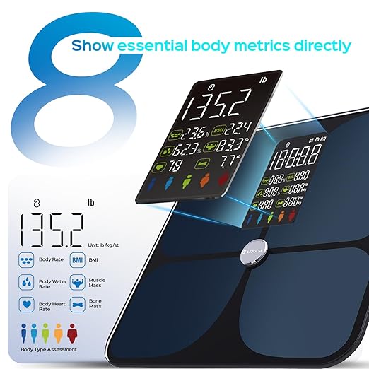Lepulse Scale for Body Weight Smart Digital Bathroom Weight Scale with BMI Muscle Mass 20 Body Composition Metrics4.68Large Display Body Fat Scales Heart Rate Accurate Bluetooth Weighing with App