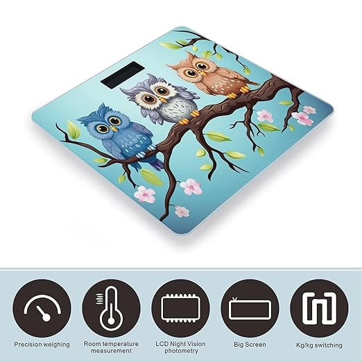 Owls on A Branch Weight Scale Large Bathroom Scales Digital Weight with Bright LED Display Non Slip Automatic Weighing Scale Fashion Weighing Machine for Body