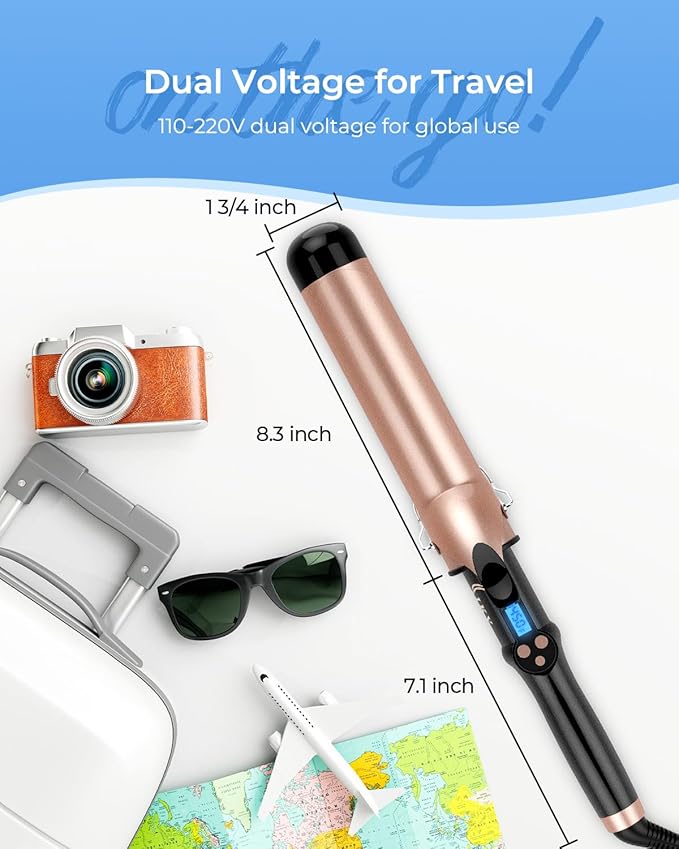 1 3/4 Inch Extra Long Barrel Curling Iron 1.75 Large Barrel for Long Hair Ceramic Tourmaline
