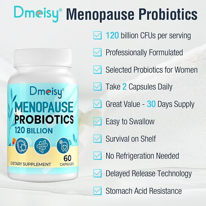 120 Billion CFU Probiotic - Menopause Support Probiotics for Women Natural Menopause Probiotic Supplement for Hot Flashes Night Sweats Mood Swings Hormone Balance Gut &amp Immune Health- 120 Caps